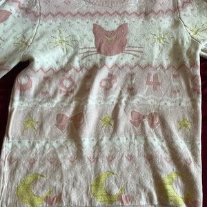 Sailormoon Pink and Yellow Cat Pattern Sweater